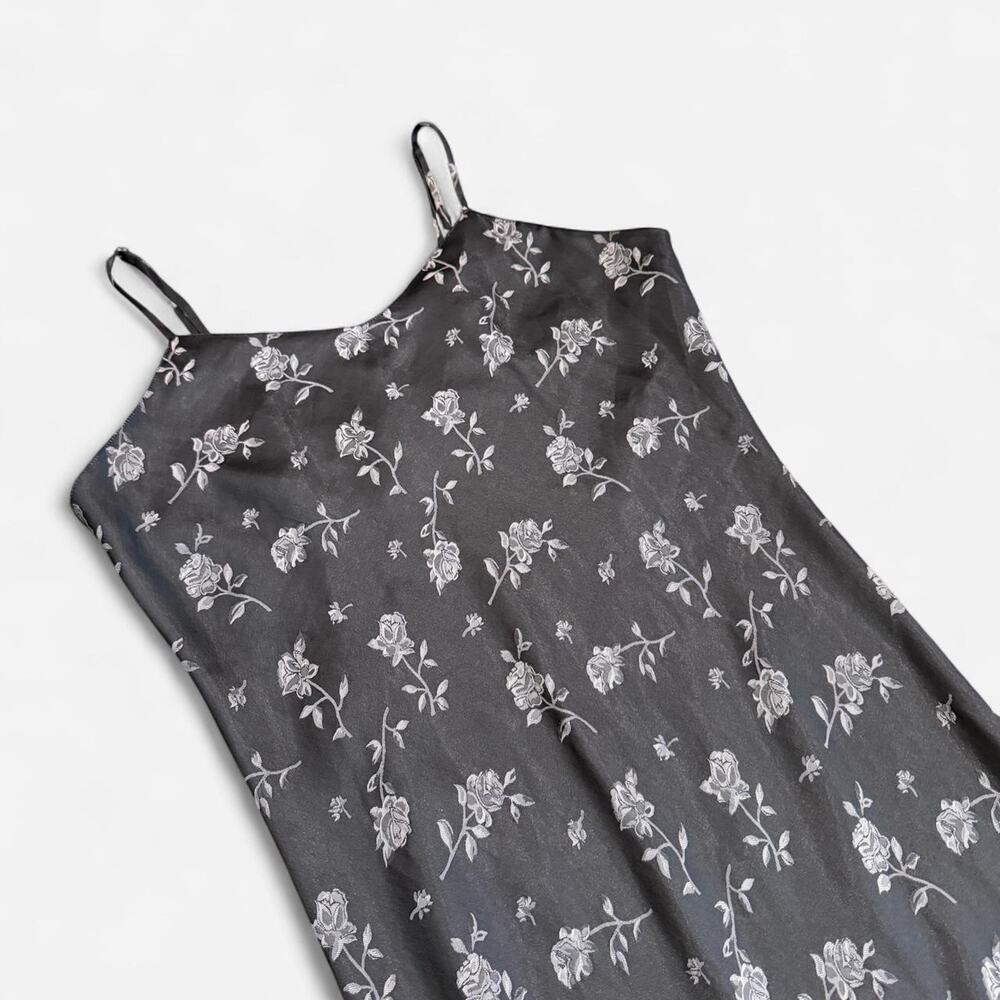 VTG Y2K Delicate Treasures Grey / Silver Floral Romantic Dark Feminine Maxi Slip - Picture 7 of 8
